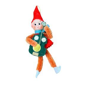Vintage Felt Elf Ornament With Guitar